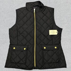 NEW St John's Bay Women's Vest Size Medium Black Quilted Puffer Full Zip Pockets